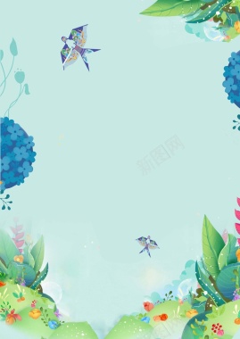 蓝色手绘清新春季海报背景