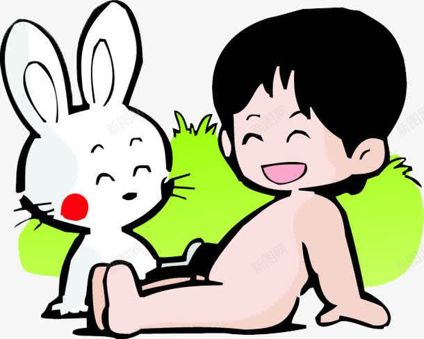卡通可爱白兔和光屁股男孩png免抠素材_88icon https://88icon.com 光屁屁 光屁股 卡通可爱 男孩 白兔