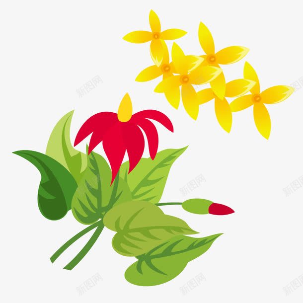 红色的木芙蓉和黄色的满天星png免抠素材_88icon https://88icon.com 拒霜花 木芙蓉 木莲 满天星 红色 芙蓉花 黄色