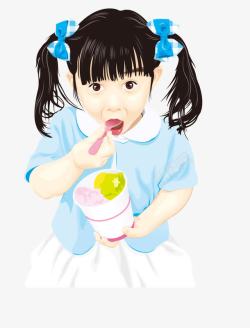 手绘吃冰淇淋的小女孩素材