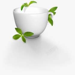 白色茶杯绿色叶子素材