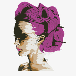 紫色彩绘纹绣美女头像矢量图素材