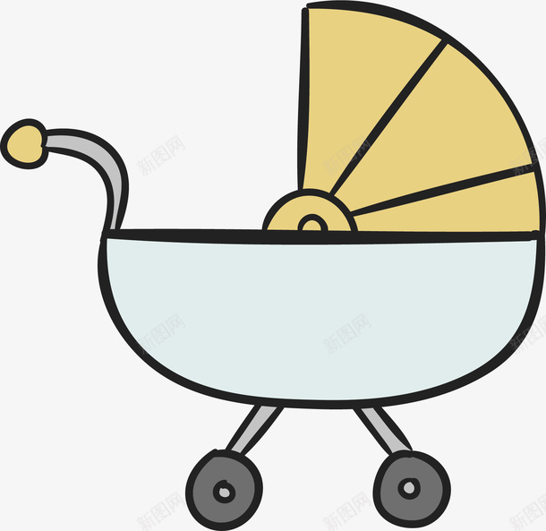 卡通婴儿车矢量图ai免抠素材_88icon https://88icon.com 儿童座椅 创意 卡通手绘 婴儿车 抽象 矢量图