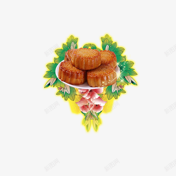 月饼和鲜花png免抠素材_88icon https://88icon.com 中秋 中秋节 月饼 矢量装饰 装饰