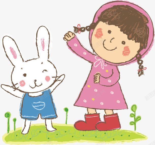 可爱的小白兔与女孩png免抠素材_88icon https://88icon.com 可爱插画女孩 小白兔 童话