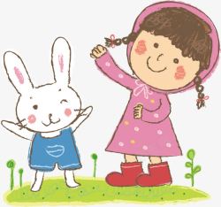 可爱的小白兔与女孩素材