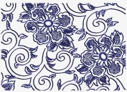 手绘蓝色线条花朵素材