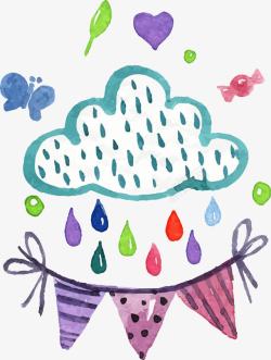 手绘水彩下雨乌云矢量图素材