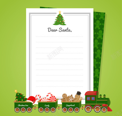 可爱圣诞火车装饰信纸矢量图背景