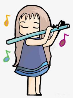 吹笛子的小女孩素材