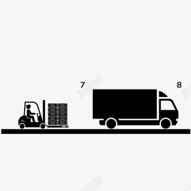 卡通手绘黑色货车与叉车图标图标