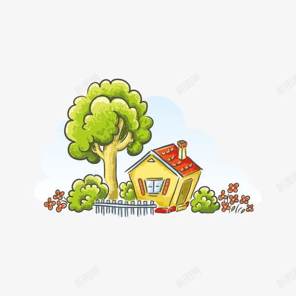 卡通房子和小树png免抠素材_88icon https://88icon.com 卡通 卡通房子和小树免费下载 房子 树