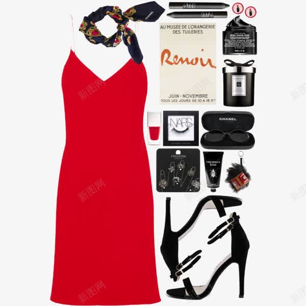 红色吊带裙和高跟鞋png免抠素材_88icon https://88icon.com 服装搭配 红色吊带裙 高跟鞋