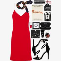 红色吊带裙和高跟鞋素材