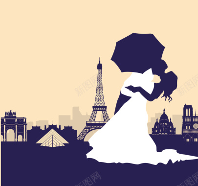 巴黎铁塔浪漫夫妻婚礼背景矢量图背景