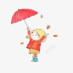 拿着伞在风中高兴的女子素材