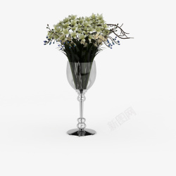 白色鲜花束透明高脚杯素材