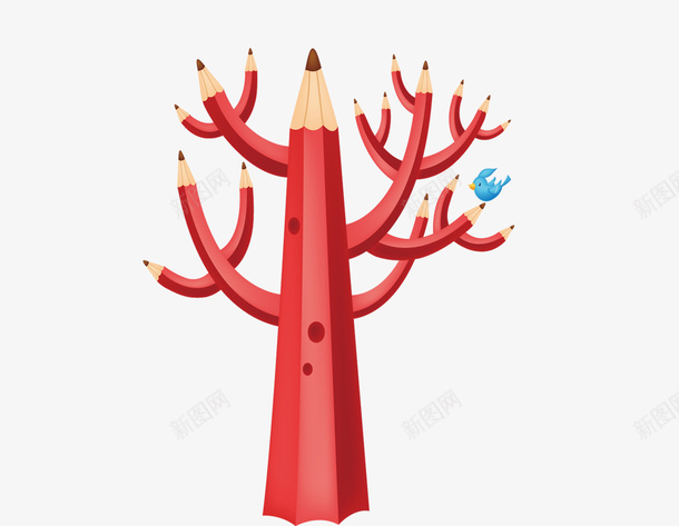 树psd免抠素材_88icon https://88icon.com 学习用品 树杆 红色树 铅笔树