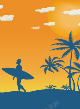 夏威夷冲浪海边橙色背景矢量图背景