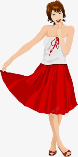 手提红裙子的时尚美女素材