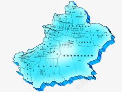 中国立体地图蓝色立体新疆省地图高清图片