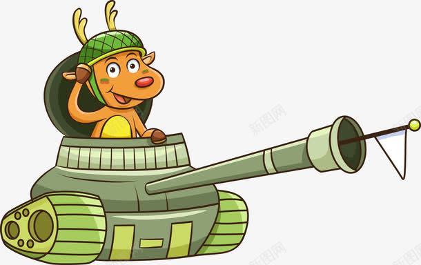卡通开坦克的鹿png免抠素材_88icon https://88icon.com Q版开坦克的鹿 圣坦克 戴头盔的鹿 手绘开坦克的鹿 绿色坦克