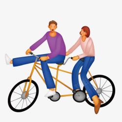 骑双人自行车的情侣素材