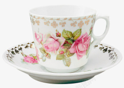 手绘粉色花朵茶杯素材