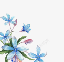 蓝色水彩手绘花朵装饰图案素材