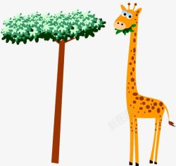 卡通长颈鹿吃树叶素材