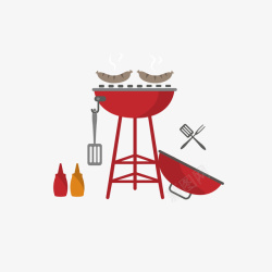 红色烧烤炉复古风格烧烤工具矢量图高清图片
