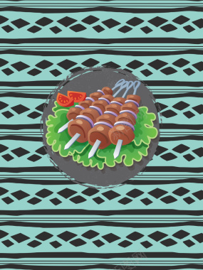烤串美食波普图案菜谱矢量背景背景