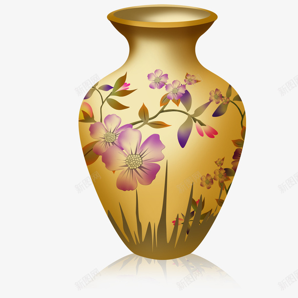 花瓶png免抠素材_88icon https://88icon.com 中国风 紫色 花朵 花瓶 黄色