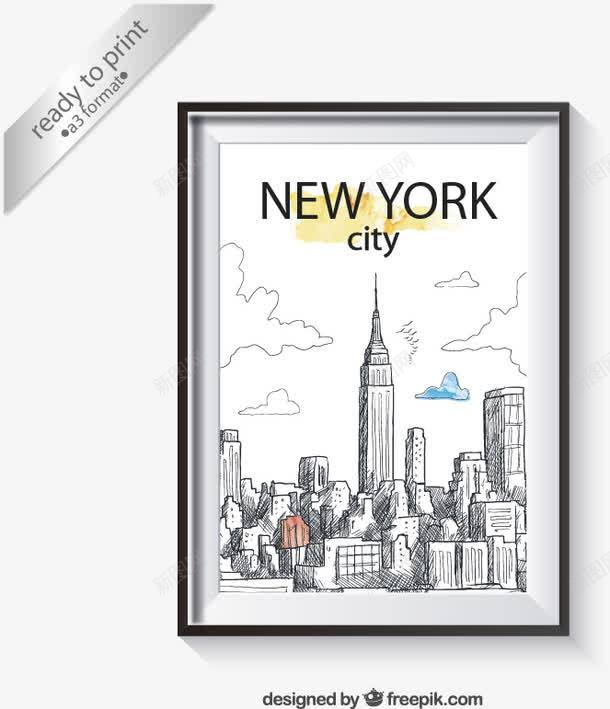 创意手绘纽约png免抠素材_88icon https://88icon.com 城市 手绘 纽约 装饰画