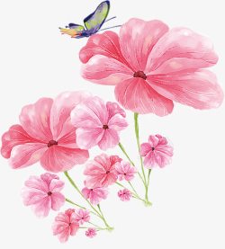 手绘水彩粉色花朵蝴蝶素材