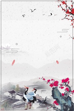 中国风传统黑白色山水风景广告背景