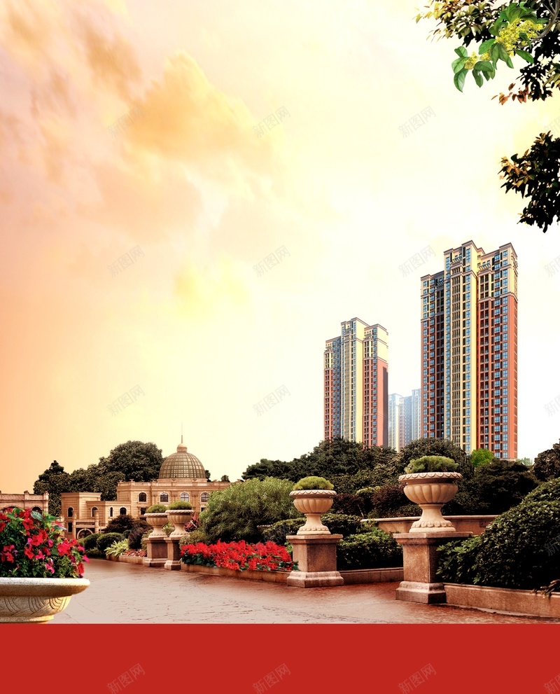 梦幻大气楼房红色背景cdr设计背景_88icon https://88icon.com 商务 大气 梦幻 楼房 科幻 科技 红色 绿叶