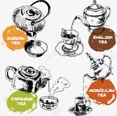 平面图标4款手绘茶壶图标图标