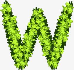 手绘绿色植物花卉创意英文字母W素材