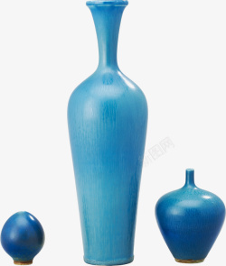 三个蓝色花瓶抠图素材