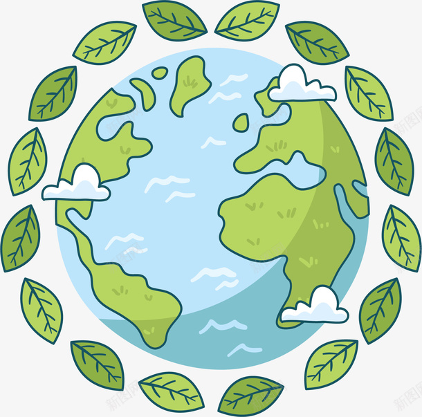 绿色树叶地球一小时矢量图ai免抠素材_88icon https://88icon.com 地球一小时 地球日 地球节能 环保 矢量png 绿色树叶 矢量图