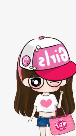 戴着粉色棒球帽的可爱卡通小女孩素材
