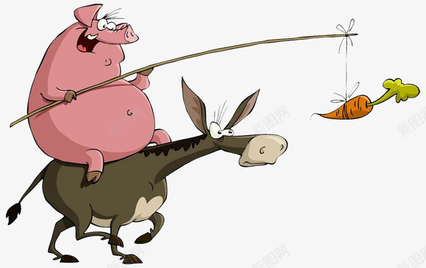 卡通猪用胡萝卜吸引骡子png免抠素材_88icon https://88icon.com 一种动物 力量大 卡通猪与骡子 役畜 耐力强 胡萝卜 骡子