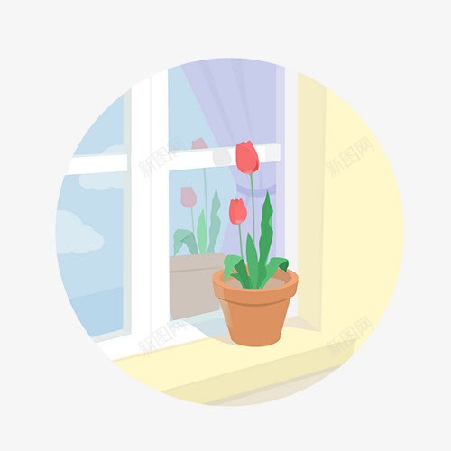 窗台上的一盆植物psd免抠素材_88icon https://88icon.com 植物 窗台 窗户 花朵