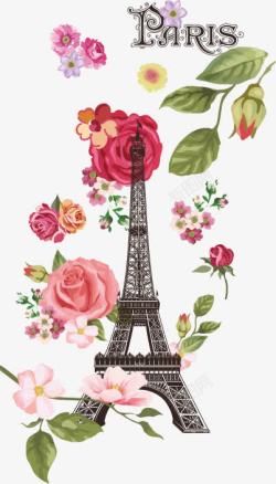 梦幻巴黎铁塔和玫瑰花素材