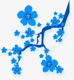 蓝色清新桃花装饰图案素材