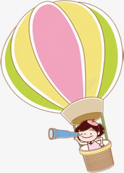 卡通女孩热气球素材