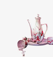 粉色花朵瓷瓶茶壶素材