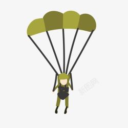 绿色军事化伞兵跳伞素材
