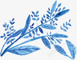 手绘蓝色水彩装饰植物矢量图素材